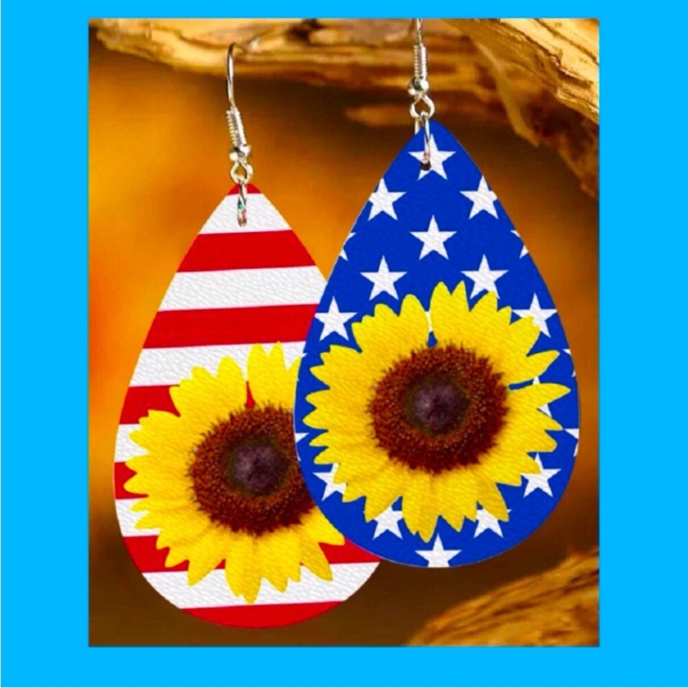 🇺🇸🌻New!! Patriotic Sunflower earrings!